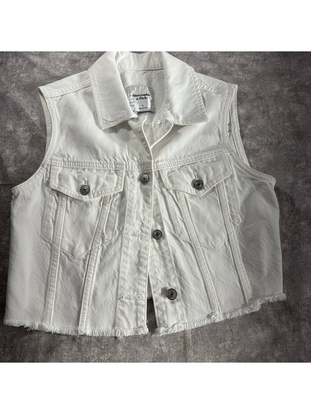 Abercrombie & Fitch Y2K Womens White Vest Button Front Sleeveless Pocket Short S
